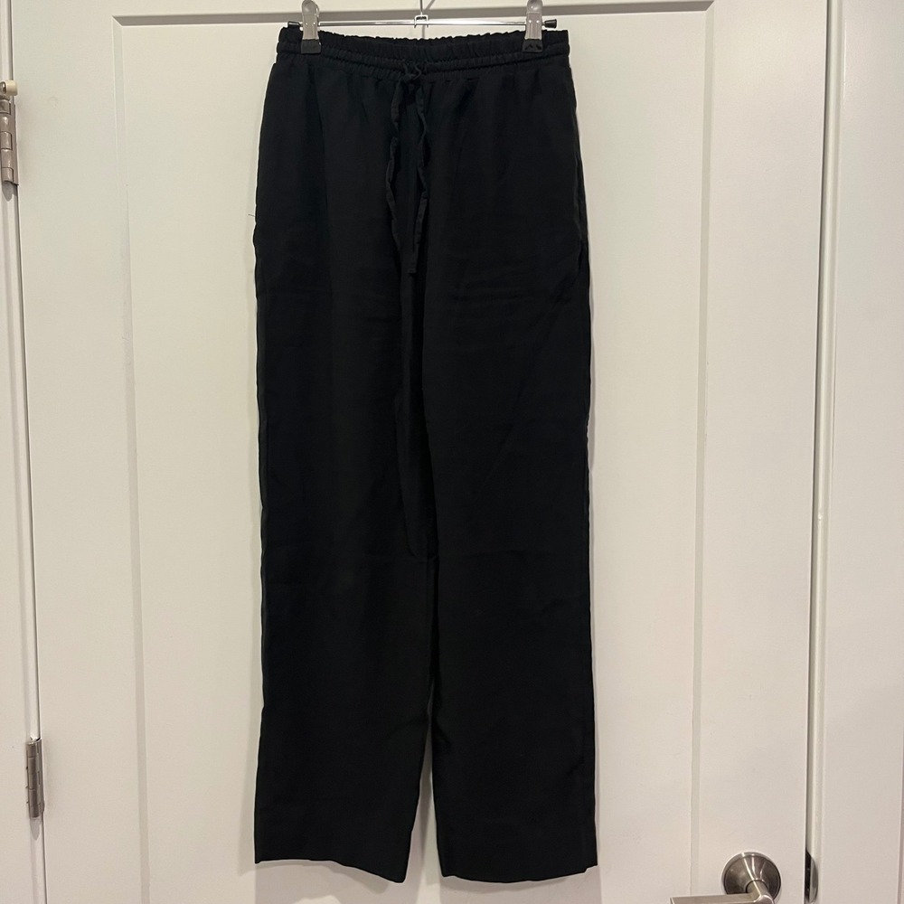 Kookai Black Wide Leg Drawstring Elastic Waist Trousers Pants Size 34 EU